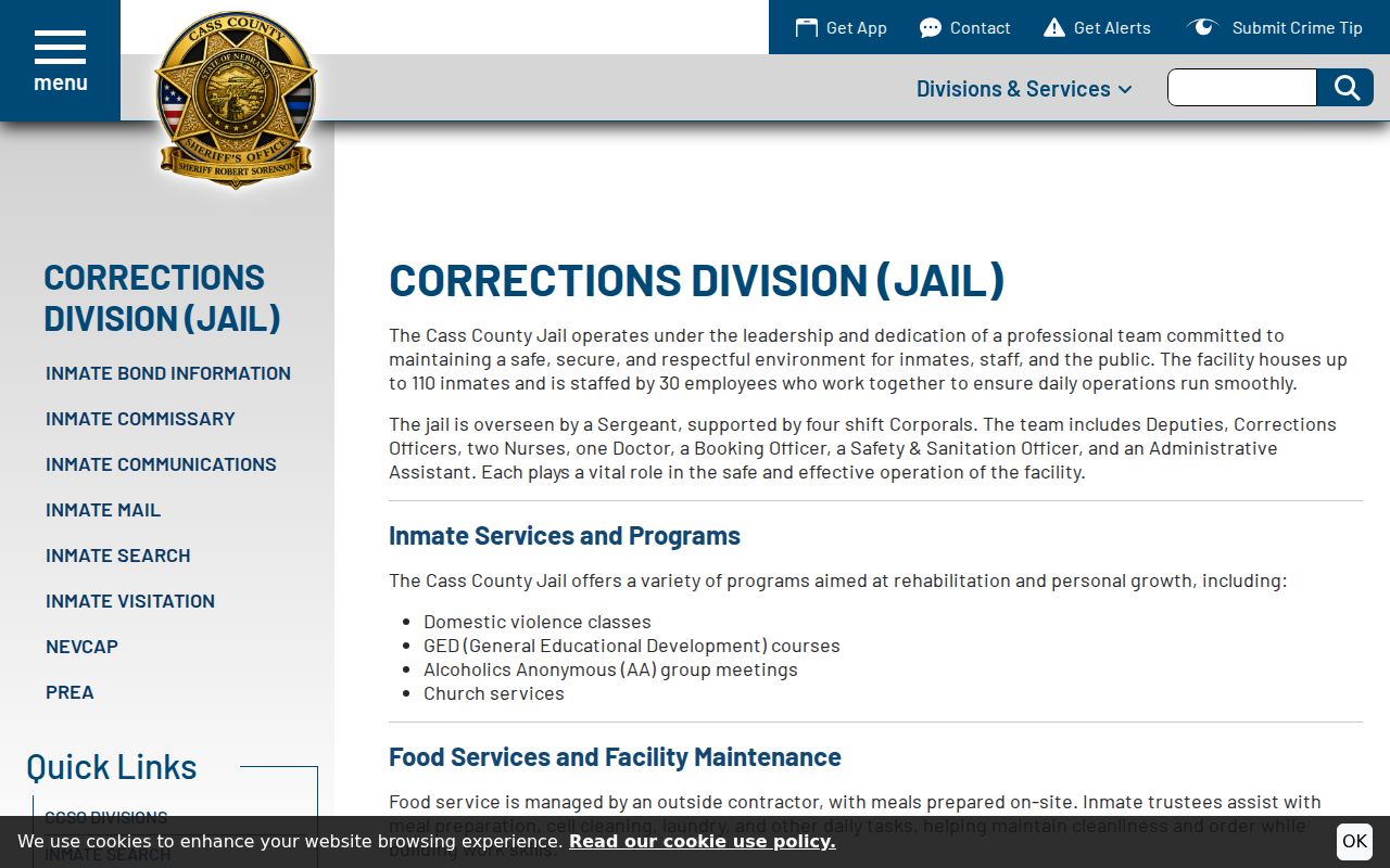 Cass County inmate roster search kept separate from warrant records
