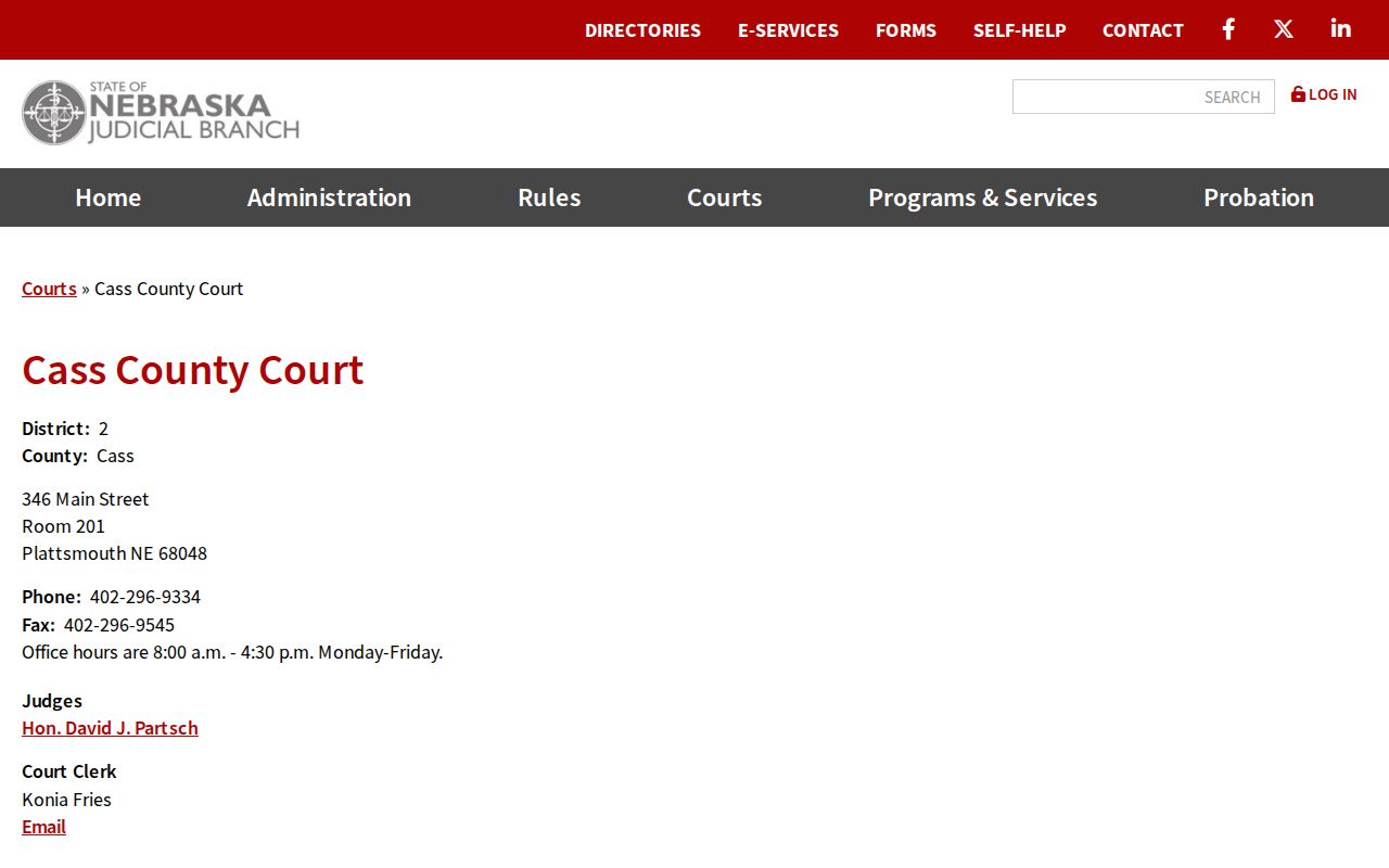 Cass County Court contact route for confirming a sheriff warrant entry