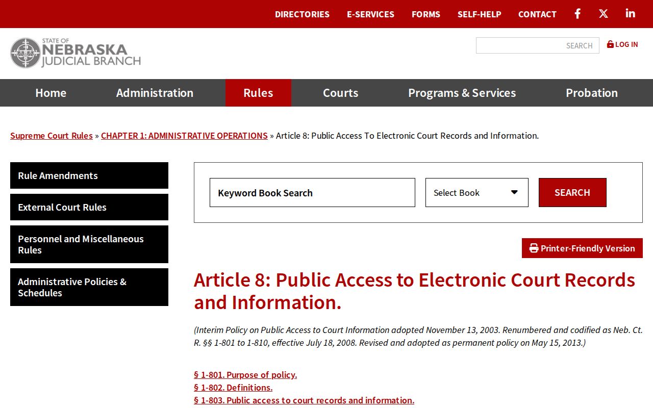 Nebraska court public access rules for Cass County bench warrant records